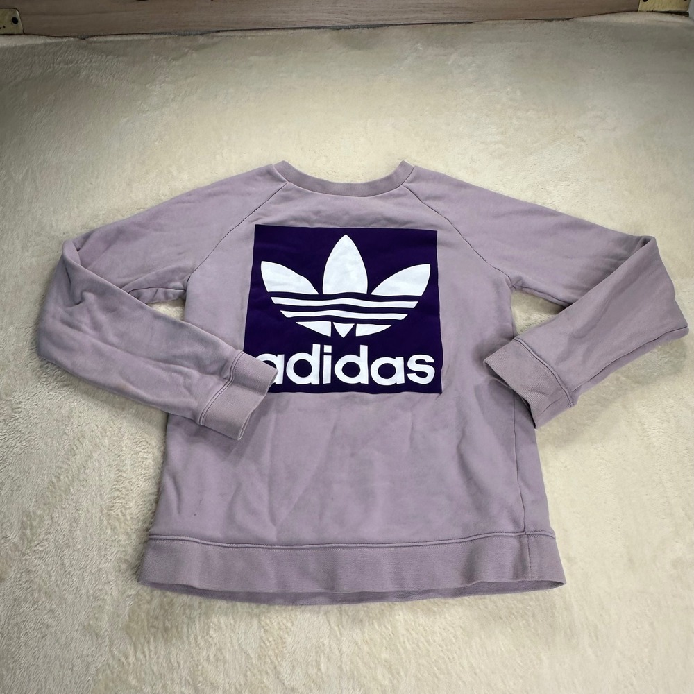 Adidas Originals Trefoil Box Logo Sweatshirt Lavender Purple ED7553 Womens XS